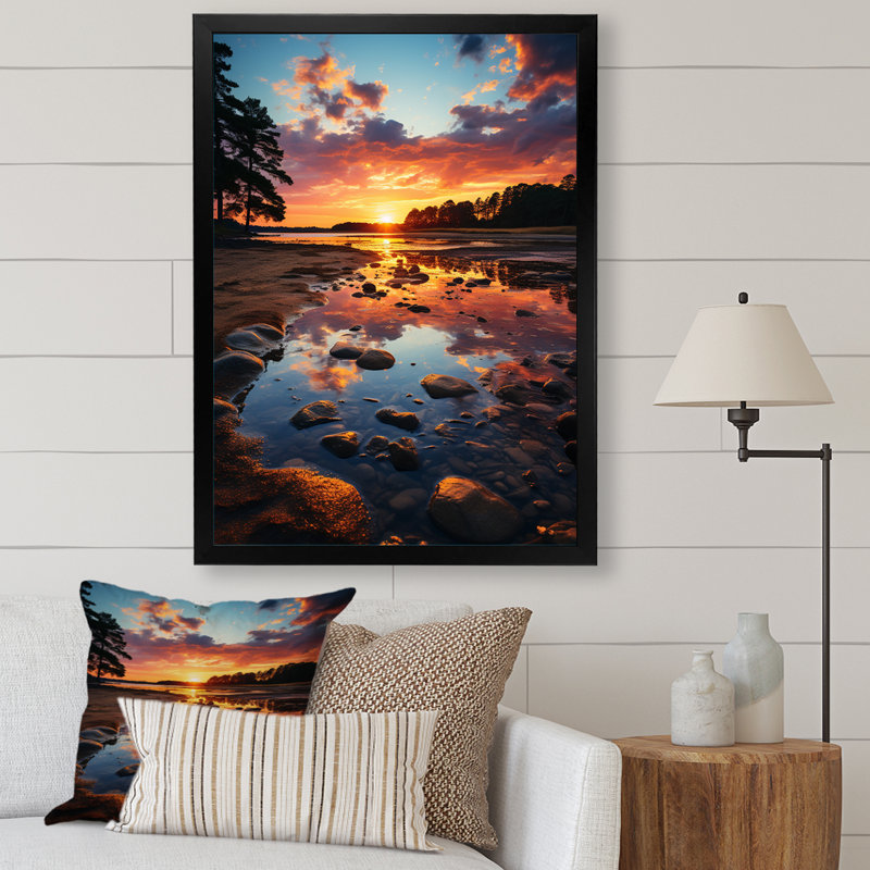 Sunset in New Jersey Landscape, reproduction d'art sur toile, H 44 po x l 34 po x P 1,5 po, Cadre photo noir