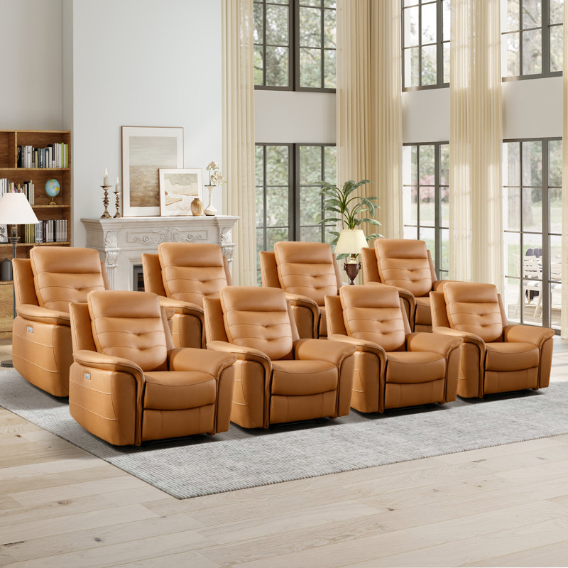 Fauteuil inclinable électrique en cuir Vegan de 39,4 po de large avec USB Alverez (ensemble de 8), Similicuir orange