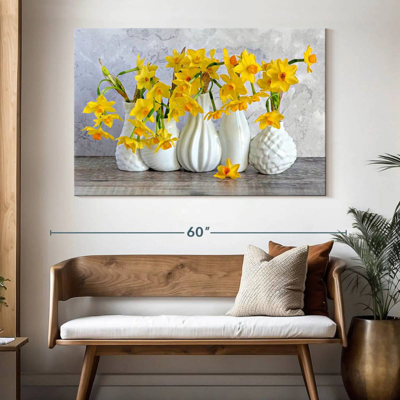 Harnek Daffodils In White Vases, 34" H x 51" W