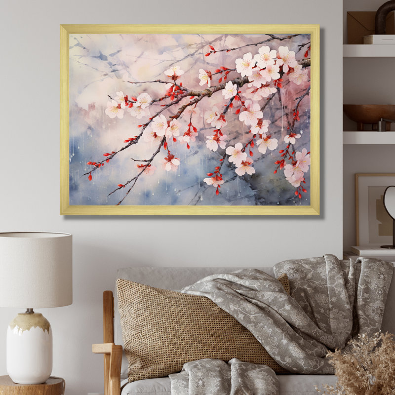 «Flower Whispers Cherry Blossoms» sur toile, H 34 po x l 44 po x P 1,5 po, Cadre doré à une seule photo