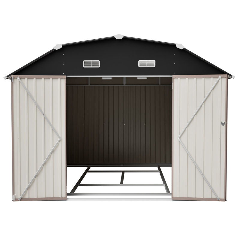10X12 FT Gray Outdoor Storage Shed, Heavy Duty Rust-Resistant Steel Tool Shed With Floor Frame Kit, Gray