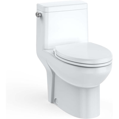 Elongated One-Piece Toilet with Soft-Close Seat, ADA Comfort Height, Dual Flush Top Buttons (3/4.8 LPF), Water Efficient Modern Ceramic Toilet for Bathroom, White