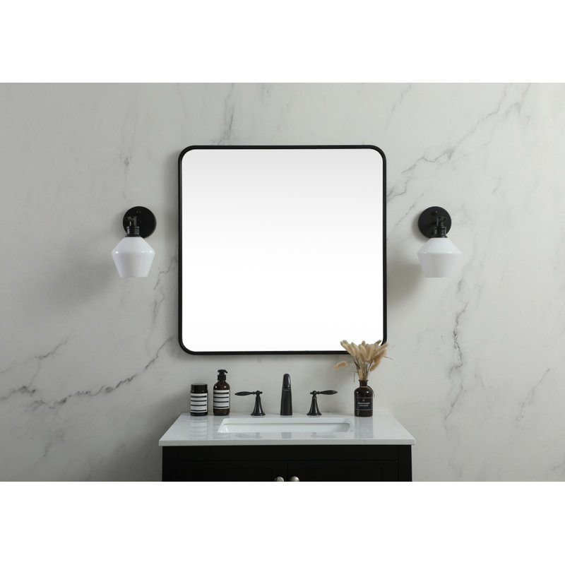 Metal Square Wall Mirror, 30"  x 30" , Black