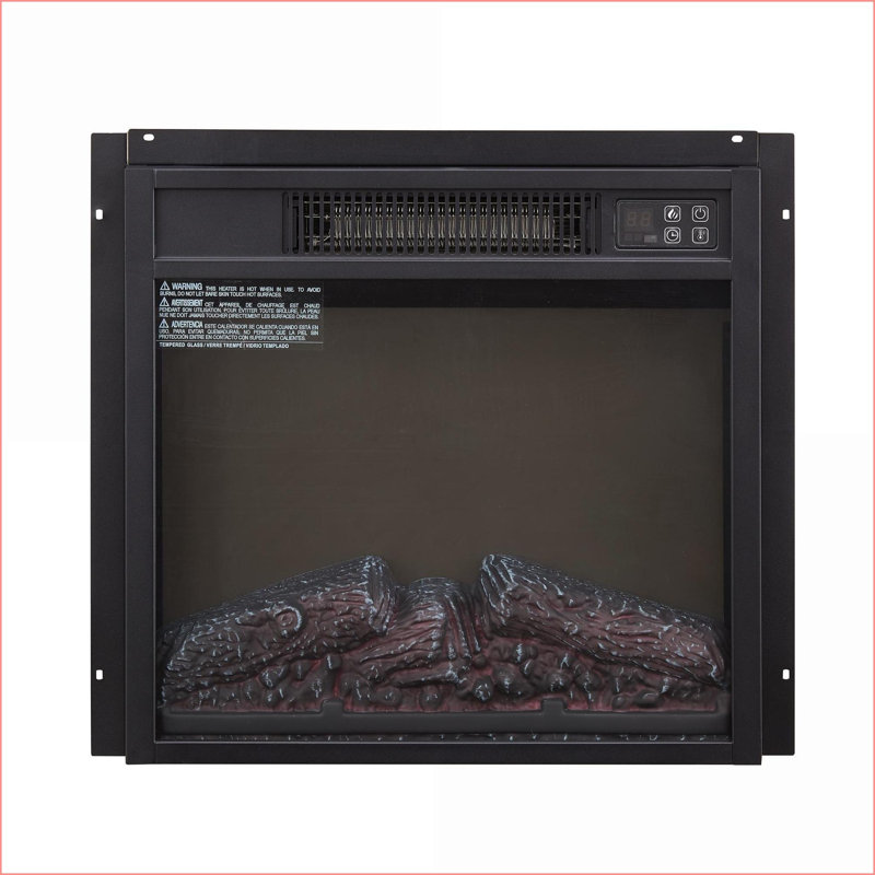 Electric Fireplace Insert 18” 1400W with Remote, Realistic Flame & Log Set - Black | Tempered Glass+Sheet Metal+Plastic