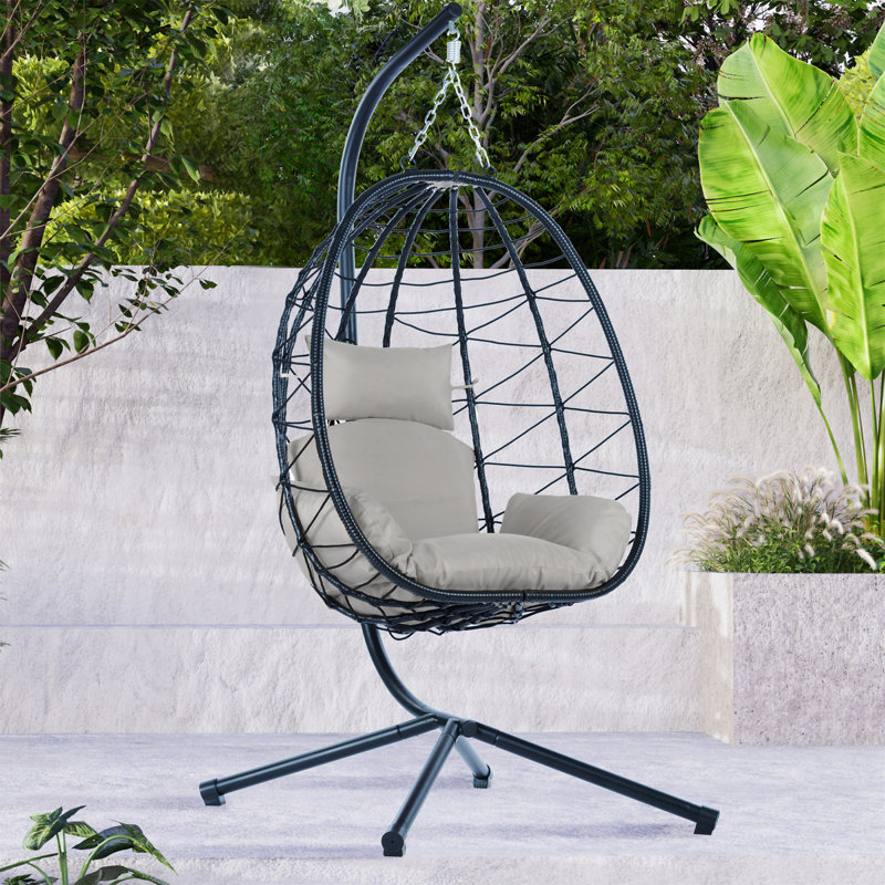 Fauteuil à œufs avec support Balancelle d'extérieur pour l'extérieur en osier, Gris clair
