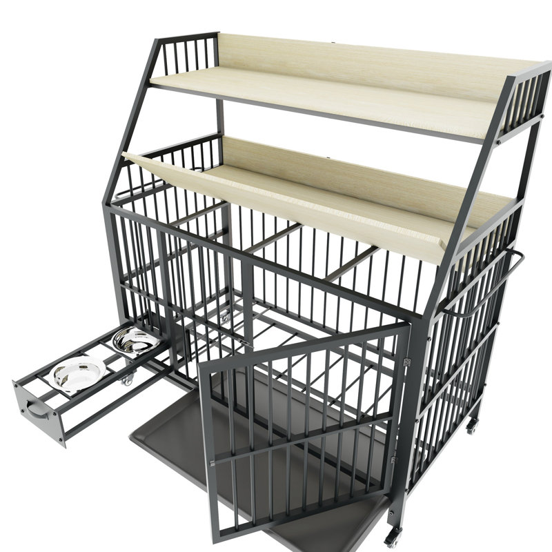 Cage pour animaux avec cadre en fer, pratique et noir, 23,28 po L, l 34,91, l 48,57 H, pratique
