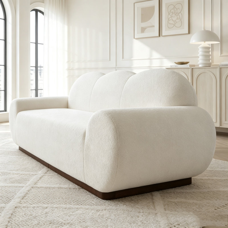 Canapé courbé de style nuage avec revêtement en chenille moelleux, mousse haute densité et coussins sans assemblage
