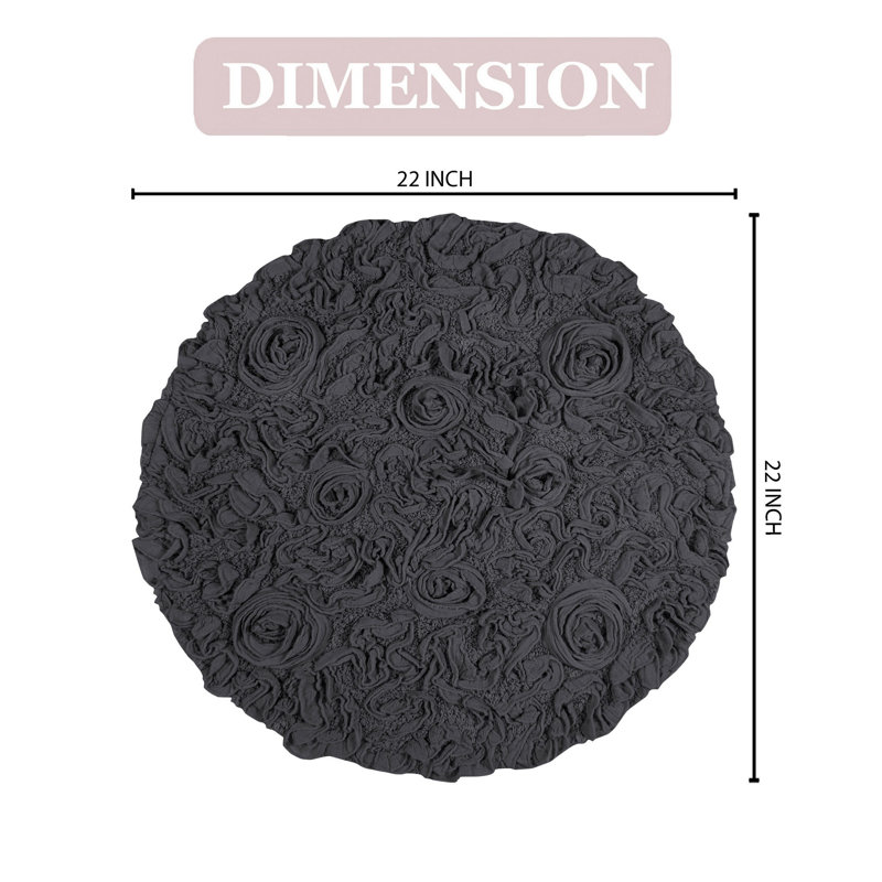 Tapis de bain rond 100% coton Home Weavers Franciska, L 22 po x L 22 po, Gris