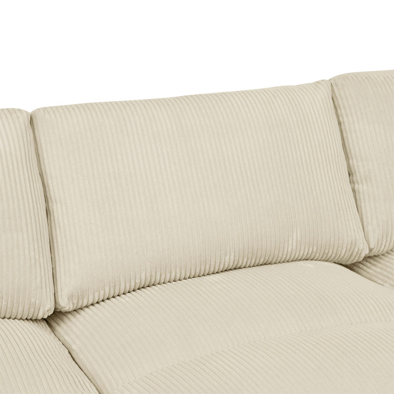 Large Arms Cordory Upholstered Modular Sectional With 2 Ottomans, Beige Corduroy