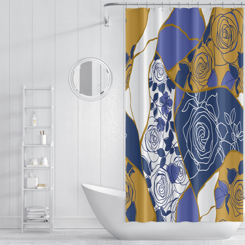 Rideau de douche simple à motif floral Desideria + crochets, H 72 po x l 70 po
