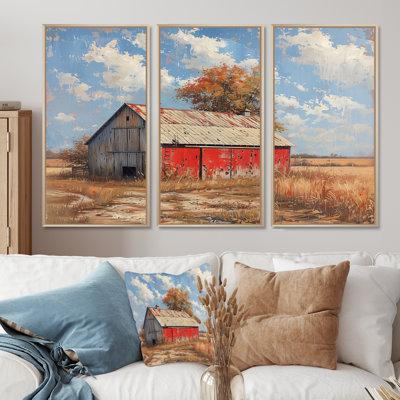 Red Grey Summer Barn Breeze " Red Grey Summer Barn Breeze " 3 - Pieces