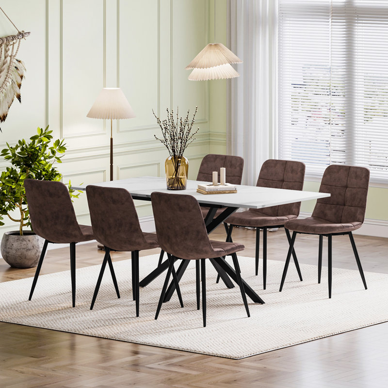 6 - Person Drop Leaf Dining Set, Brown, White