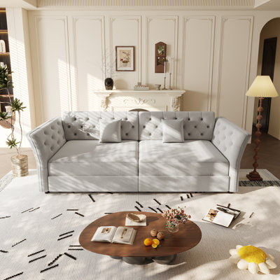 100" Oversize Pull-Out Sofa Bed, Affordable Convertible Sleeper Sofa With Tufted Velvet Upholstery, Multi-Functional Loveseat For Living Room & Bedroom - Gray     