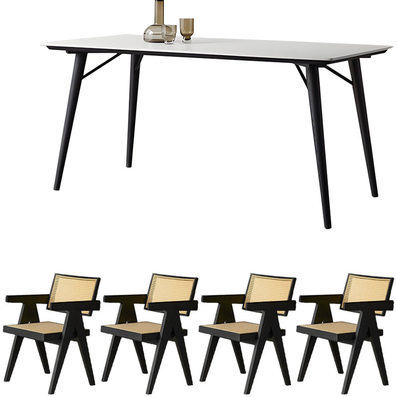 Ensemble de salle à manger moderne en ardoise minimaliste, H 29,6 po x l 31,5 po x L 63 po, Blanc / Blanc