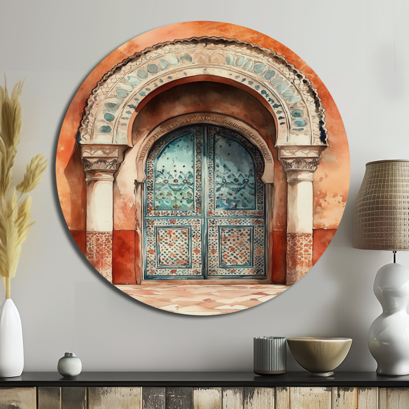 Porte arquée de Marrakech - art mural rond en métal marocain, L 16 po x H 16 po