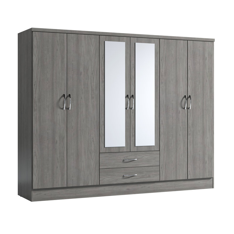Armoire à vêtements à 6 portes H 72,12 po x l 90,7 po avec 2 tiroirs de rangement inférieurs et 2 miroirs Gaytes