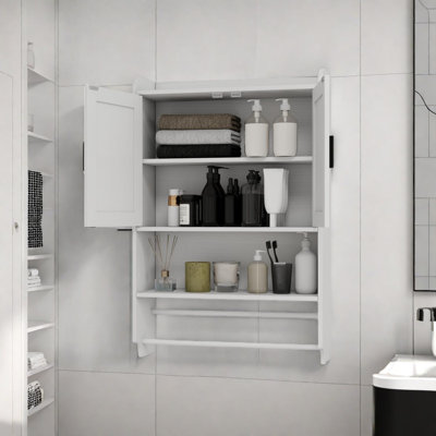 Bathroom Wall Cabinet with Doors, Adjustable Shelf, Towel Bar and Toilet Paper Holder