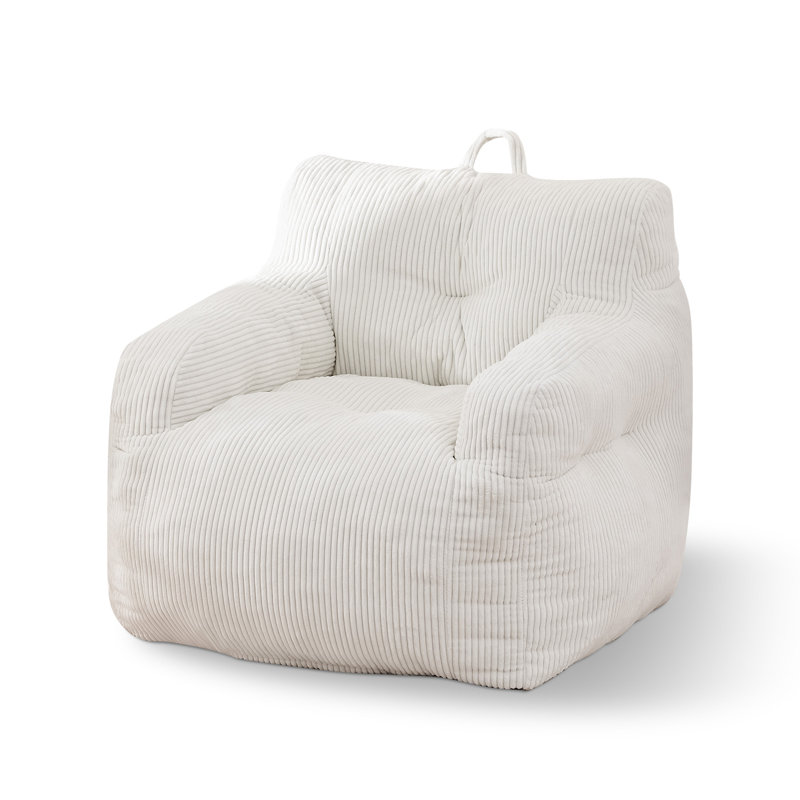 Compression Large Adult Corduroy Foam Filled Bean Bag Chair, White Corduroy