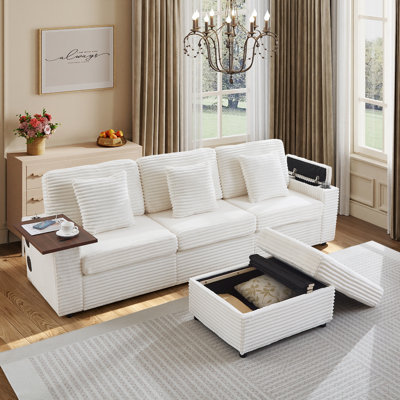 Canapé modulaire surdimensionné surdimensionné, canapé en velours côtelé avec porte-gobelets, port USB, espace de rangement et haut-parleur Bluetooth pour le salon et la chambre à coucher