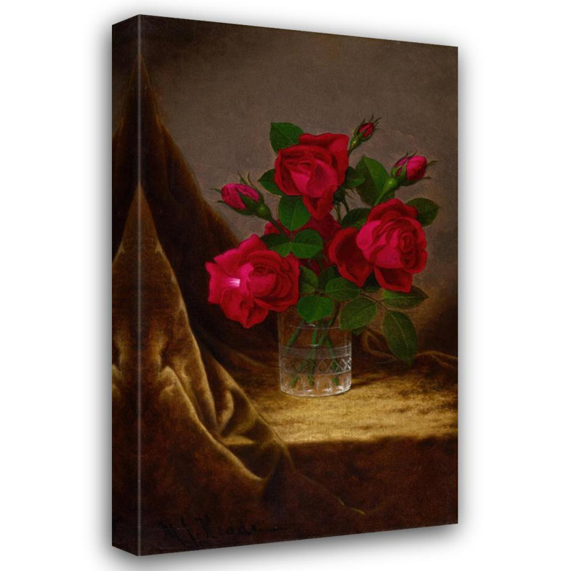 «Jacqueminot Roses» par Martin Johnson Heade - Art mural sur toile tendue avec châssis, H 24 po x l 17 po