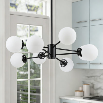Lustre spoutnik moderne 8 lumières avec abat-jour en verre givré