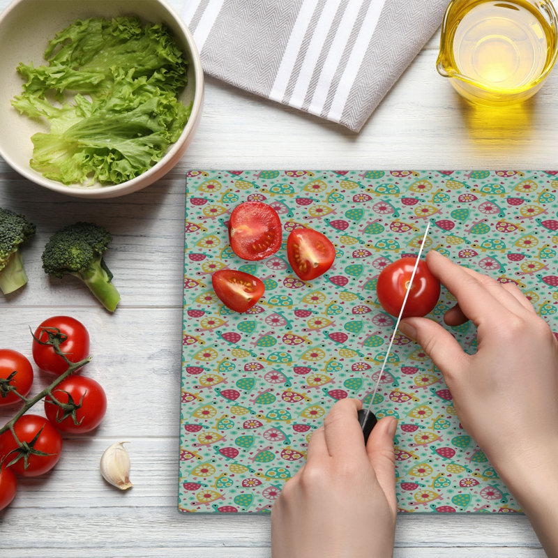 Ambesonne Turtle Cutting Board Large Size Hippie Floral Feel Animals Multicolor