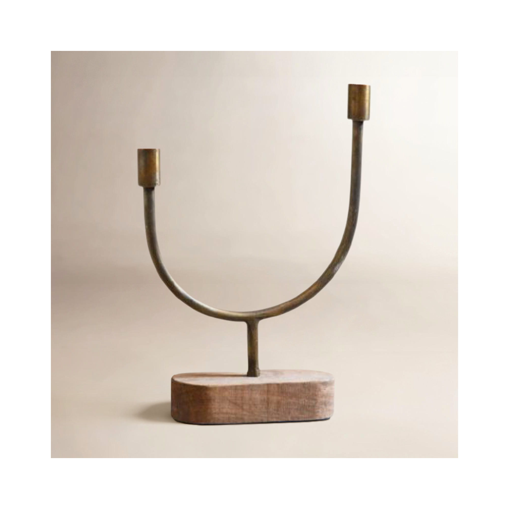 17.75" Iron Tabletop Candlestick, 13.75" H x 10.25" W x 3" D