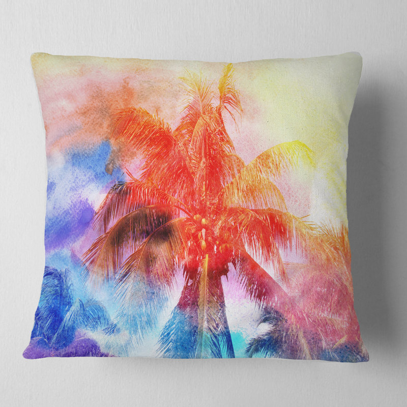 Coussin rétro imprimé aquarelle rouge Palms, 16 po x 1 po, Coussin décoratif