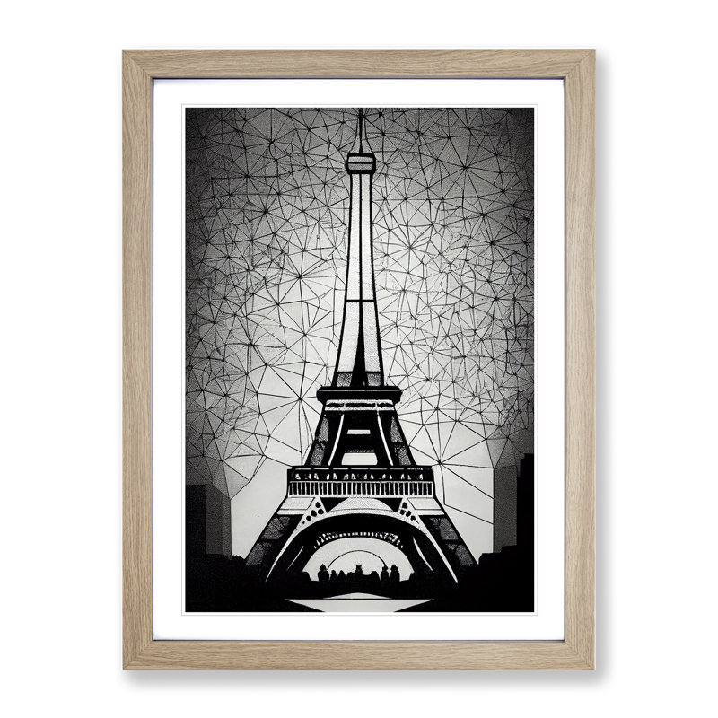 Monochrome Eiffel Tower No.1 - Wall Art, 64cm H x 46cm W x 2cm D, Oak Framed