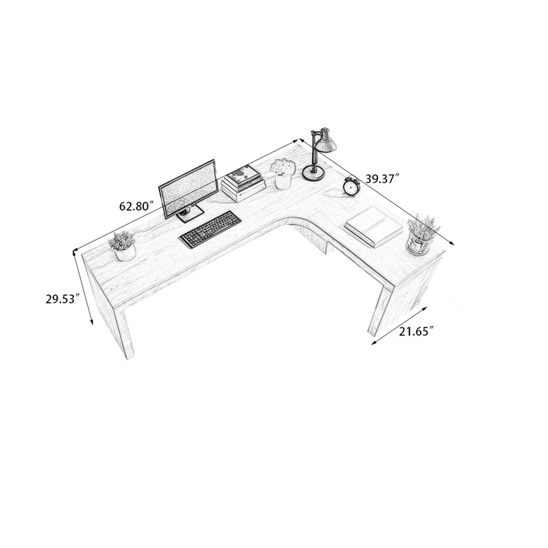 Bureau en bois de pin massif, Retour à droite, H 29,53 po x l 62,8 po x P 39,37 po