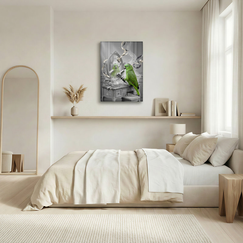 Ensemble de 1 tableau mural sur toile avec miroir de perroquet, H 18 po x l 12 po, Toile tendue