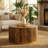 31.5'' Round Fluted Coffee Table with Drum Base, Wooden Center Tables for Living Room, Rustic Brown