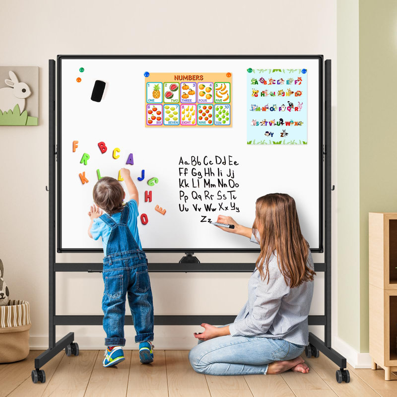 48 po x 36 po, tableau blanc mobile sur deux côtés, tableau effaçable à sec sur roulettes, Noir