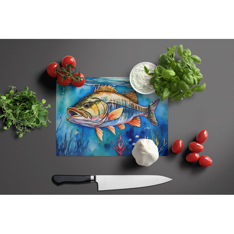 Striped Bass Glass Cutting Board Large