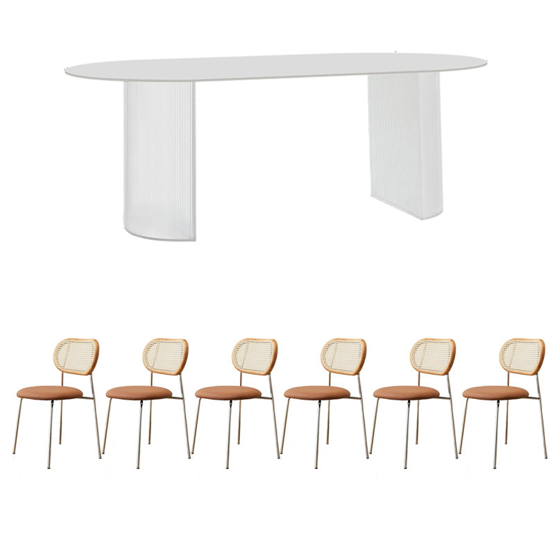 Ensemble de table de salle à manger en pierre frittée blanche, H 29,53 po x L 70,87 po x l 31,5 po