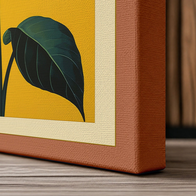 Golden Daisy Botanical 1 Piece Wrapped Canvas Wall Art, 30x20 - 76.2 x 50.8 cm, Terracotta Border