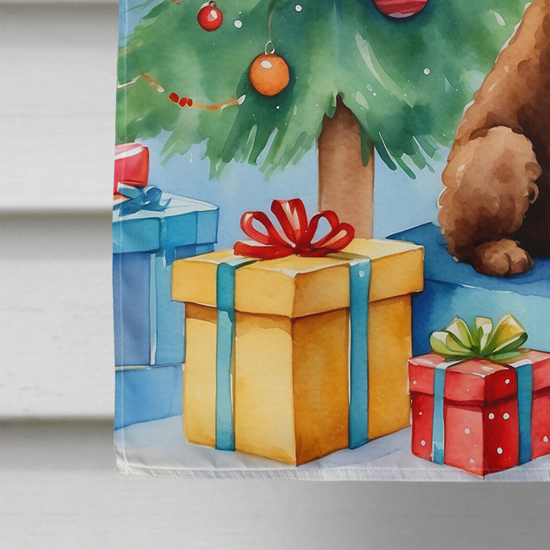 Drapeau de Noël maison de renne, Caniche chocolat