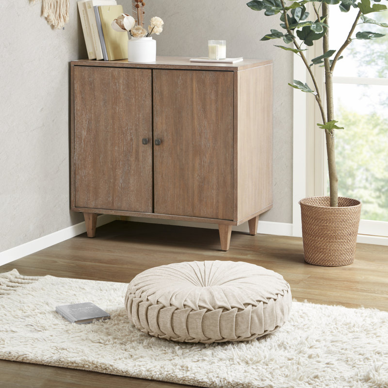 Loretta Poly Chenille Round Floor Pillow Cushion, Ivory