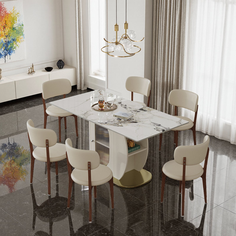 Ensemble de table de salle à manger moderne 63 pièces avec rangement 63 po - Comprend 6 chaises en polyuréthane