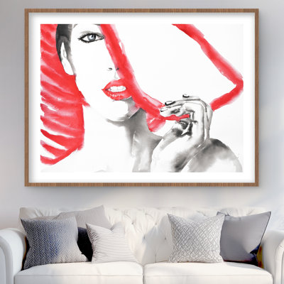 Woman with Big Hat - Figurative Framed Print for Decor