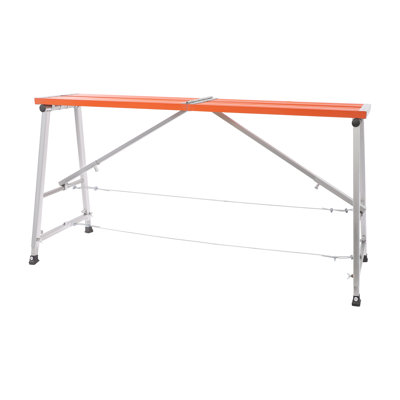 Plateforme de travail pliable en alliage d'aluminium à hauteur ajustable Plateforme de travail pliante portative à 5 vitesses avec tapis antidérapant Capacité de 330 lb pour la peinture, le nettoyage et la rénovation (orange et argent)