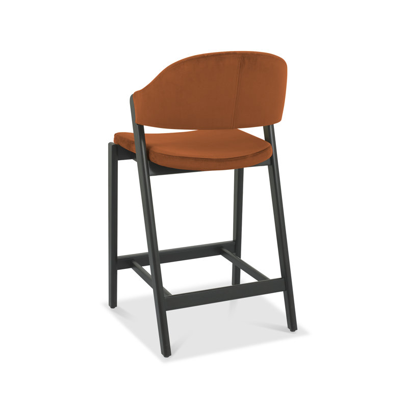 Upholstered Bar Stool with Solid Wood Frame, Rust, Velvet