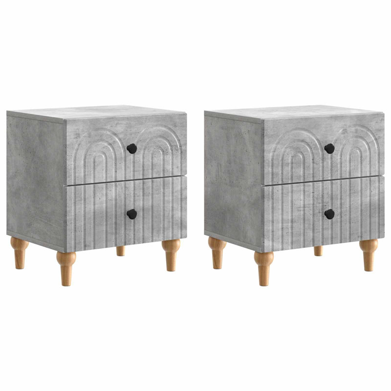 43cm W Manufactured Wood Bedside Table, Concrete Grey