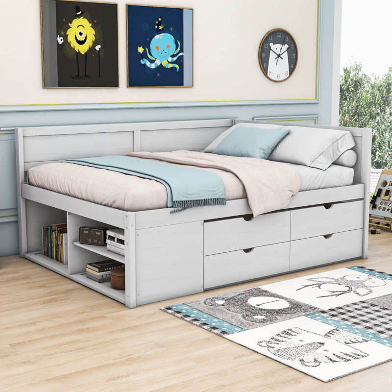 Nadiv Wooden Daybed with 4 Drawers, Full / Double, White