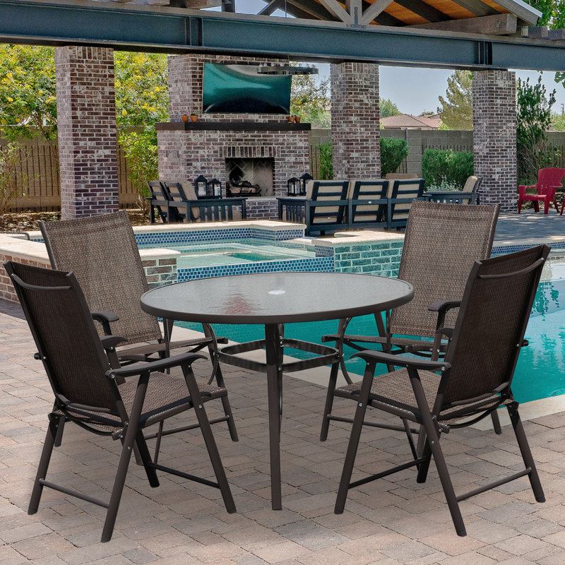 Aoodor Outdoor Folding Patio Chairs Set Of 4, Brown