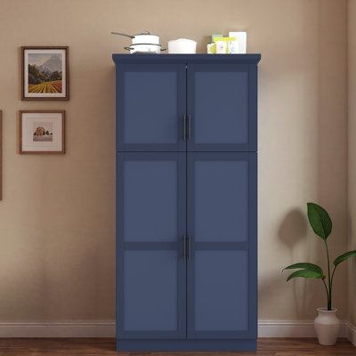 Armoire de cuisine autoportante avec 4 portes, 2 tablettes de porte, 8 plateaux coulissants et une tablette réglable