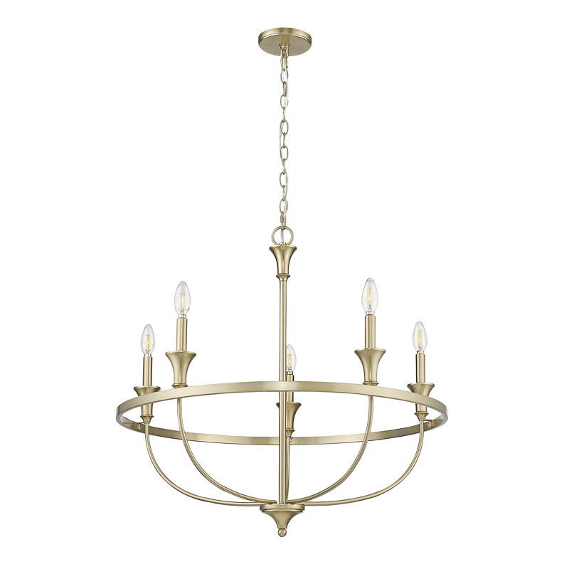 5 Light 29.1 In. Brushed Nickel Chandelier, Modern Gold