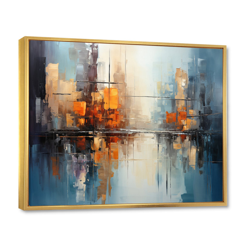 " Gray Canal Abstract Reflections Bold ", Gold Floater Framed, 16" H x 32" W x 1" D