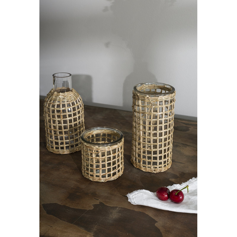 Lona Handmade Rattan Covered Glass Table Vase