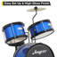 3-Piece Junior Drum Set for Beginners – Complete Kit with Cymbals, Throne Stool & Pedal, Wood & Metal Construction – Blue for Home Practice, Learning & Gifts